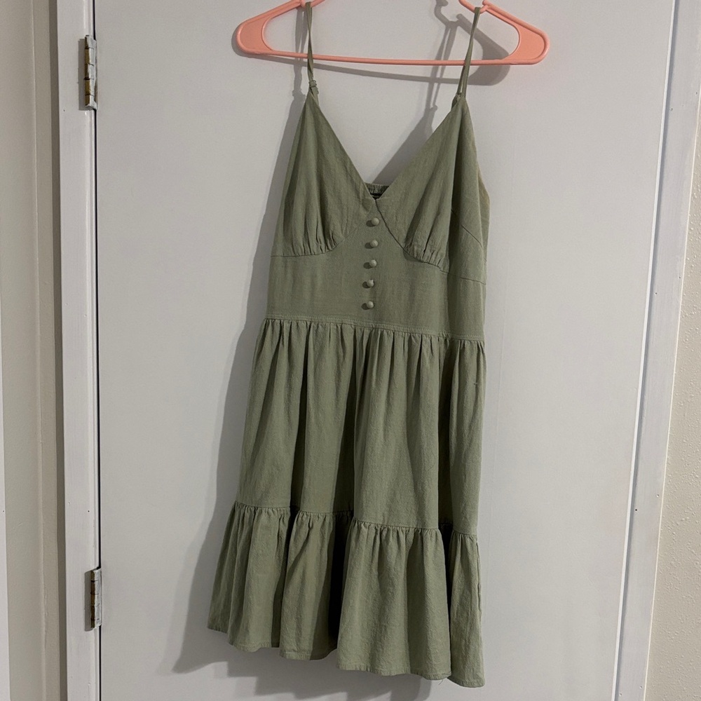 Olive Green Sleeveless Button-Front Dress
